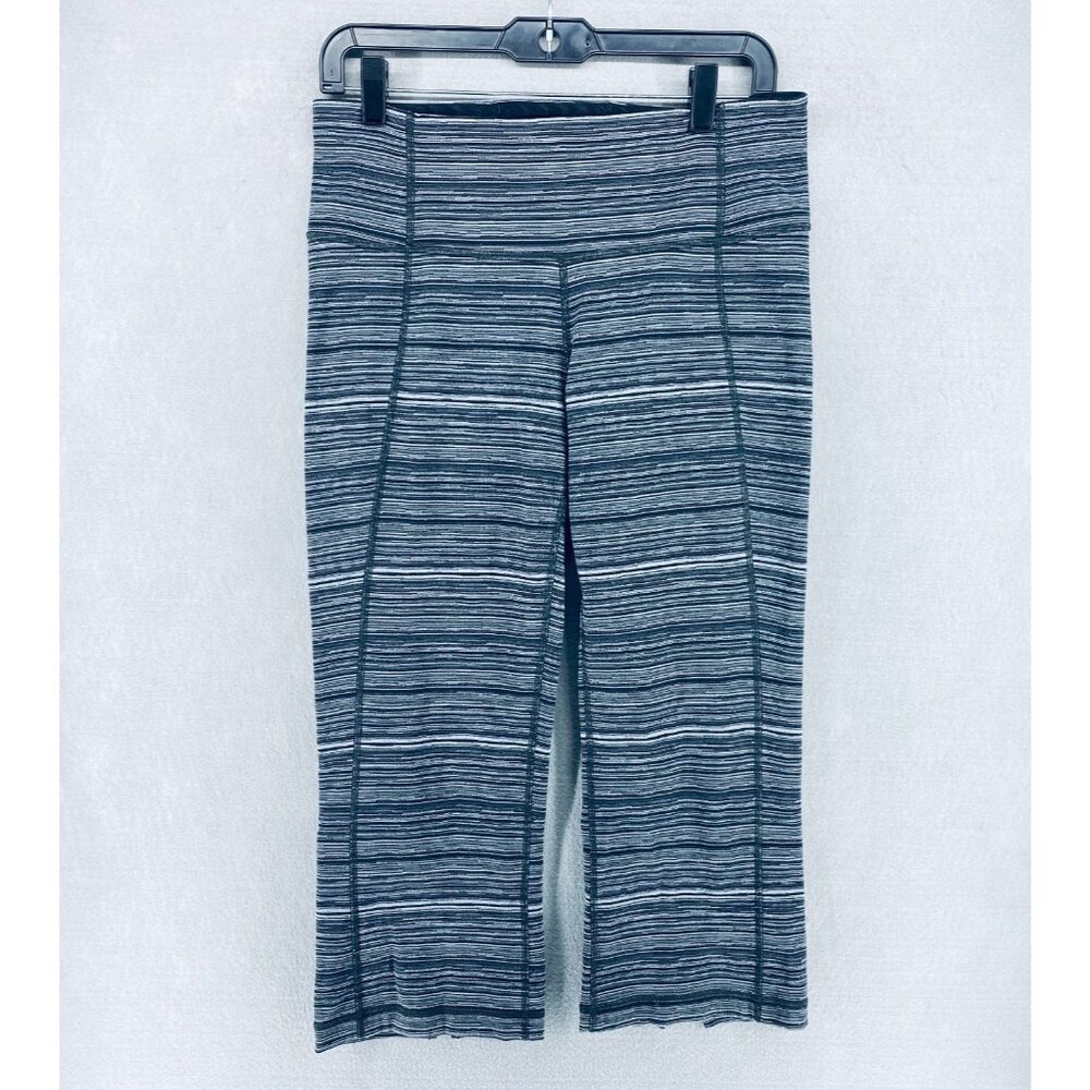 Lululemon Leggings 10 Blue Gray Stretch Stripe Pull On Athletic Crop